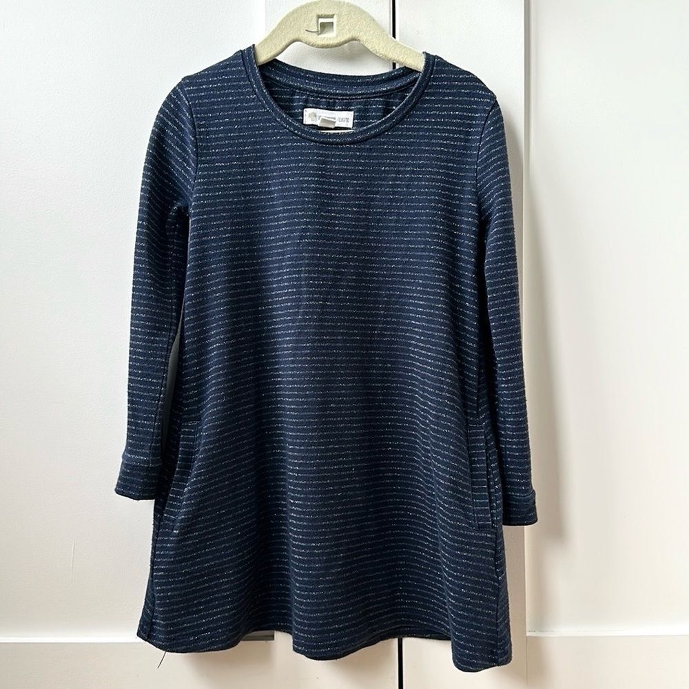 Tucker + Tate Metallic Mini Stripe Long Sleeve Dress Size 3 Navy